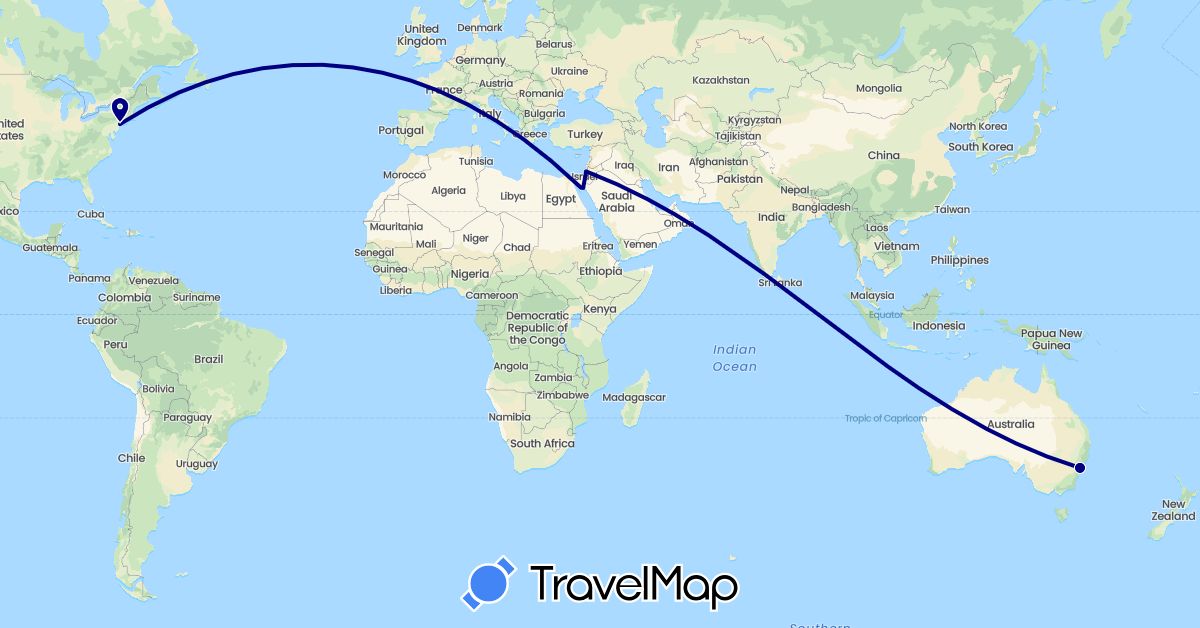 TravelMap itinerary: driving in Australia, Egypt, Israel, United States (Africa, Asia, North America, Oceania)